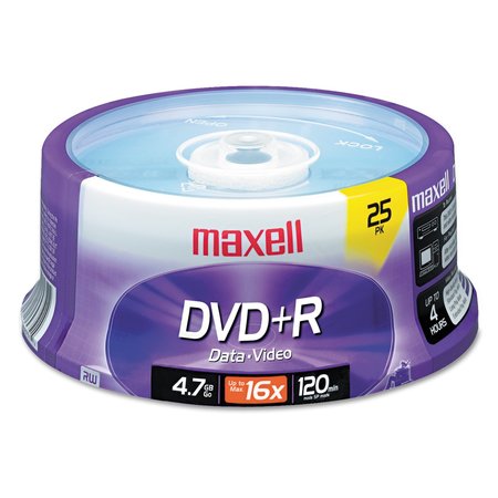 MAXELL DVD+R High-Speed Recordable Disc, 4.7 GB, 16x, Spindle, Silver, PK25 639011